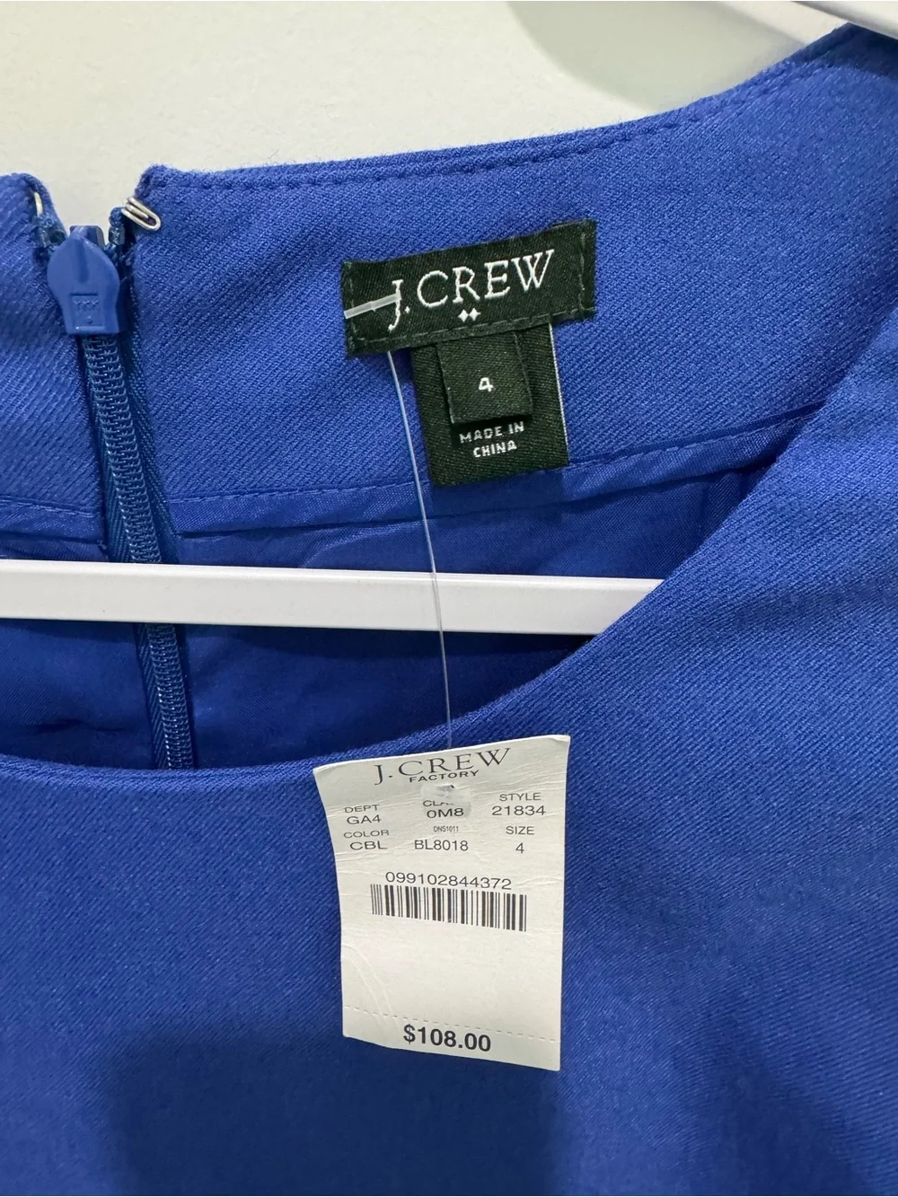 J Crew Royal Blue straight shift dress with 3/4 sleeves style 21834, NWT Size 4